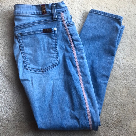 7 For All Mankind Denim - 7 For All Mankind High Waist Ankle Gwenevere Striped Super Stretch Jeans